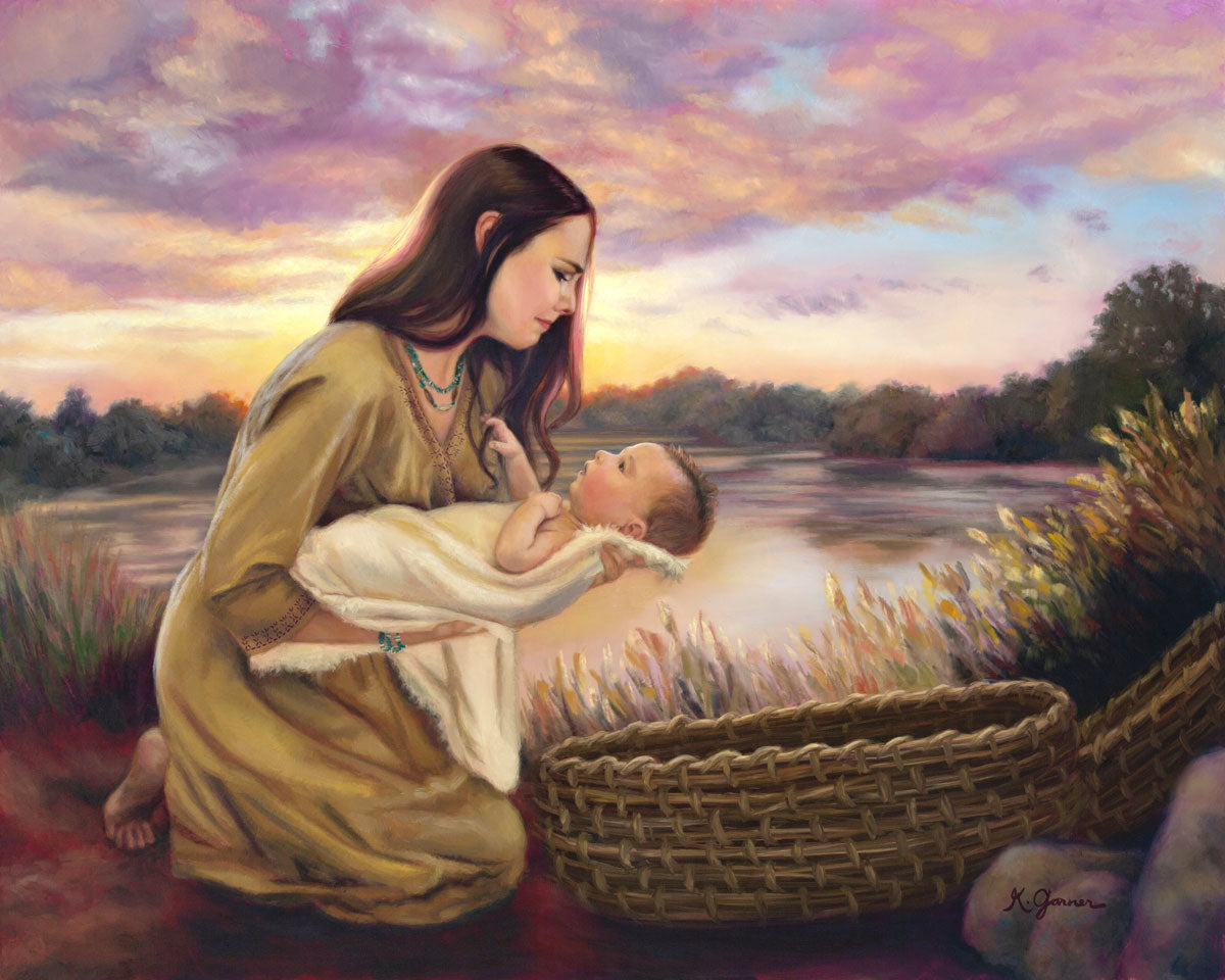 Surrender by Katie Garner mirriam placing baby moses into basket