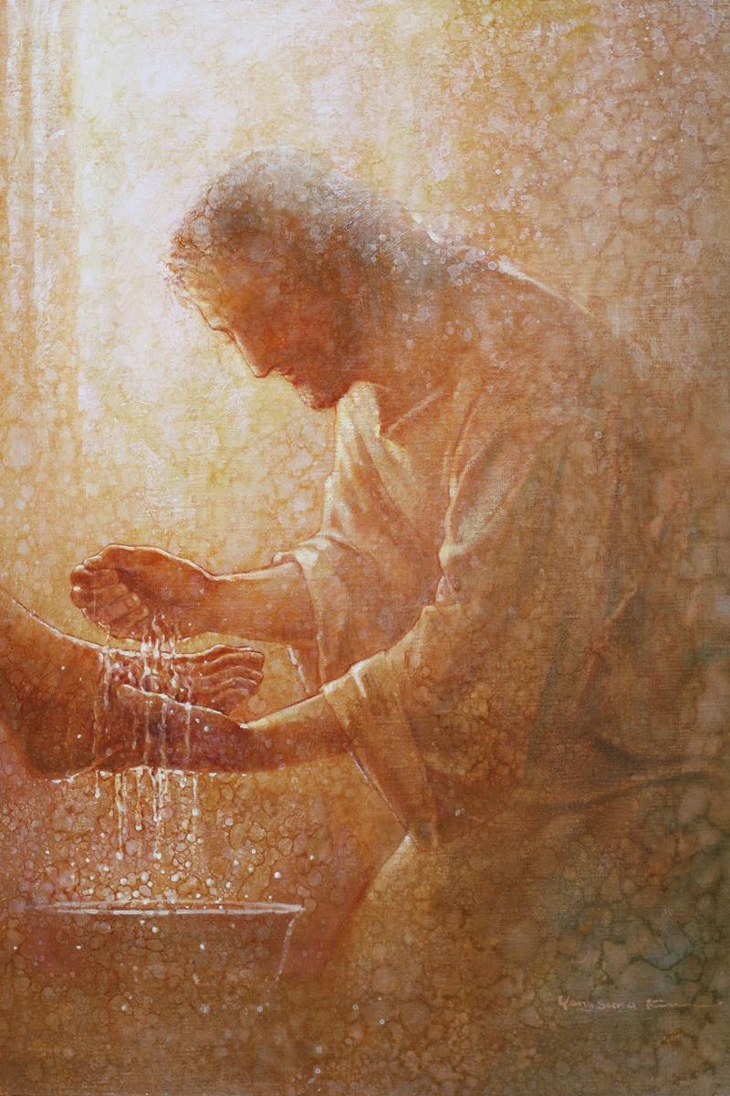 The Servant is a painting that depicts Jesus Christ washing the feet of His disciples - Yongsung Kim | Havenlight | Christian Artwork
