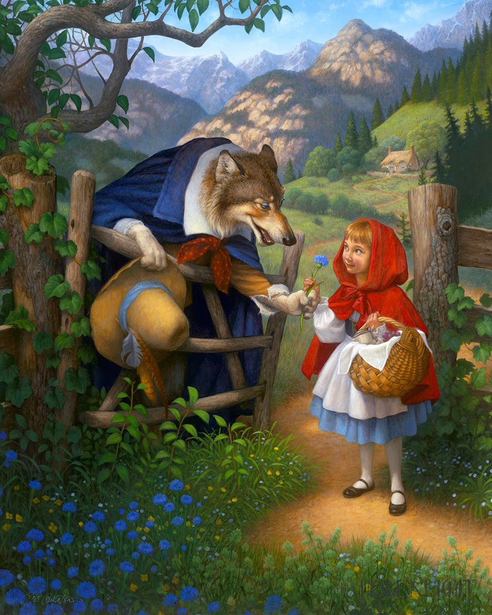 Little Red Riding Hood Meets The Wolf Open Edition Canvas / 16 X 20 Rolled In Tube Art