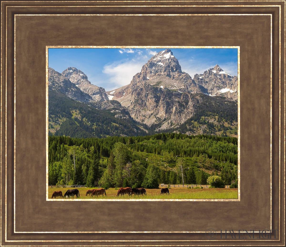 Panorama Of Grand Teton Mountain Range Wyoming Open Edition Print / 10 X 8 Gold 14 3/4 12 Art