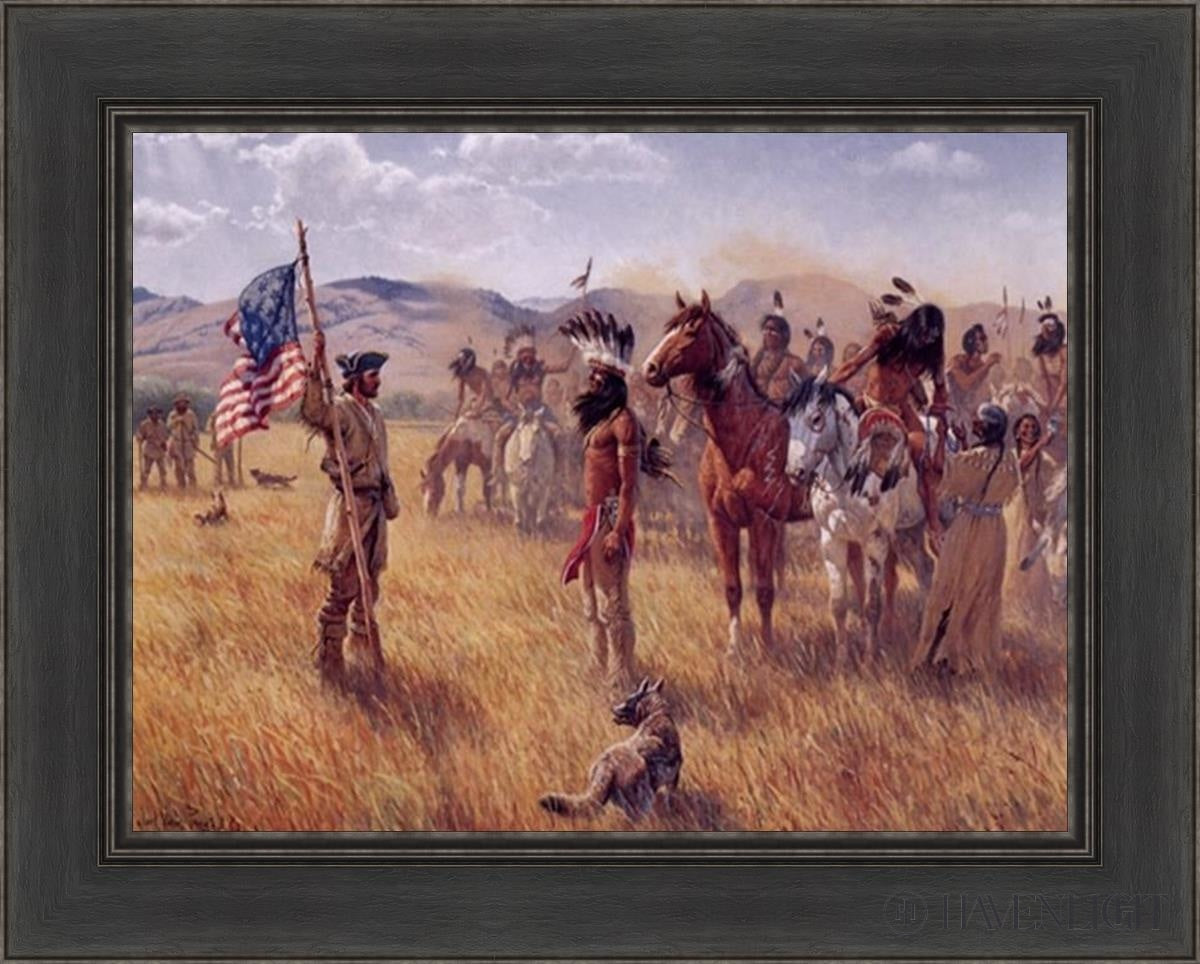 The Shoshonis And Their Horses - Key To Pacific Open Edition Canvas / 24 X 18 Black 30 1/2 Art