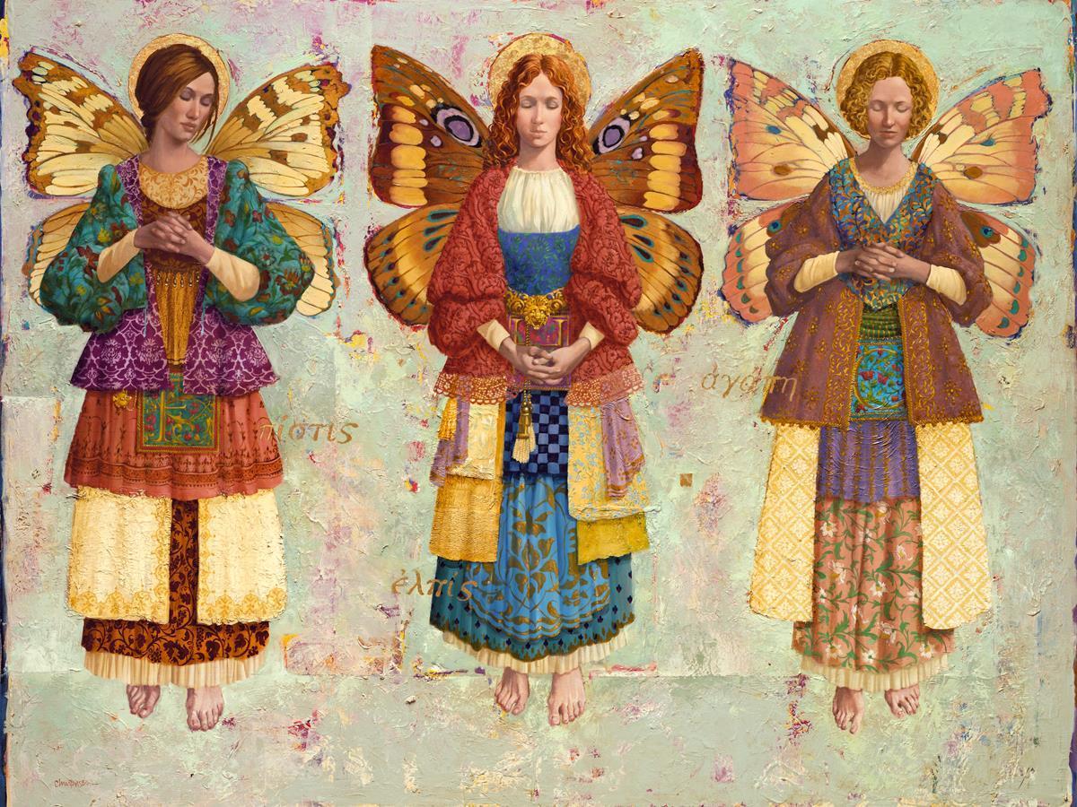 Faith, Hope & Charity by James Christensen Three angels with wings