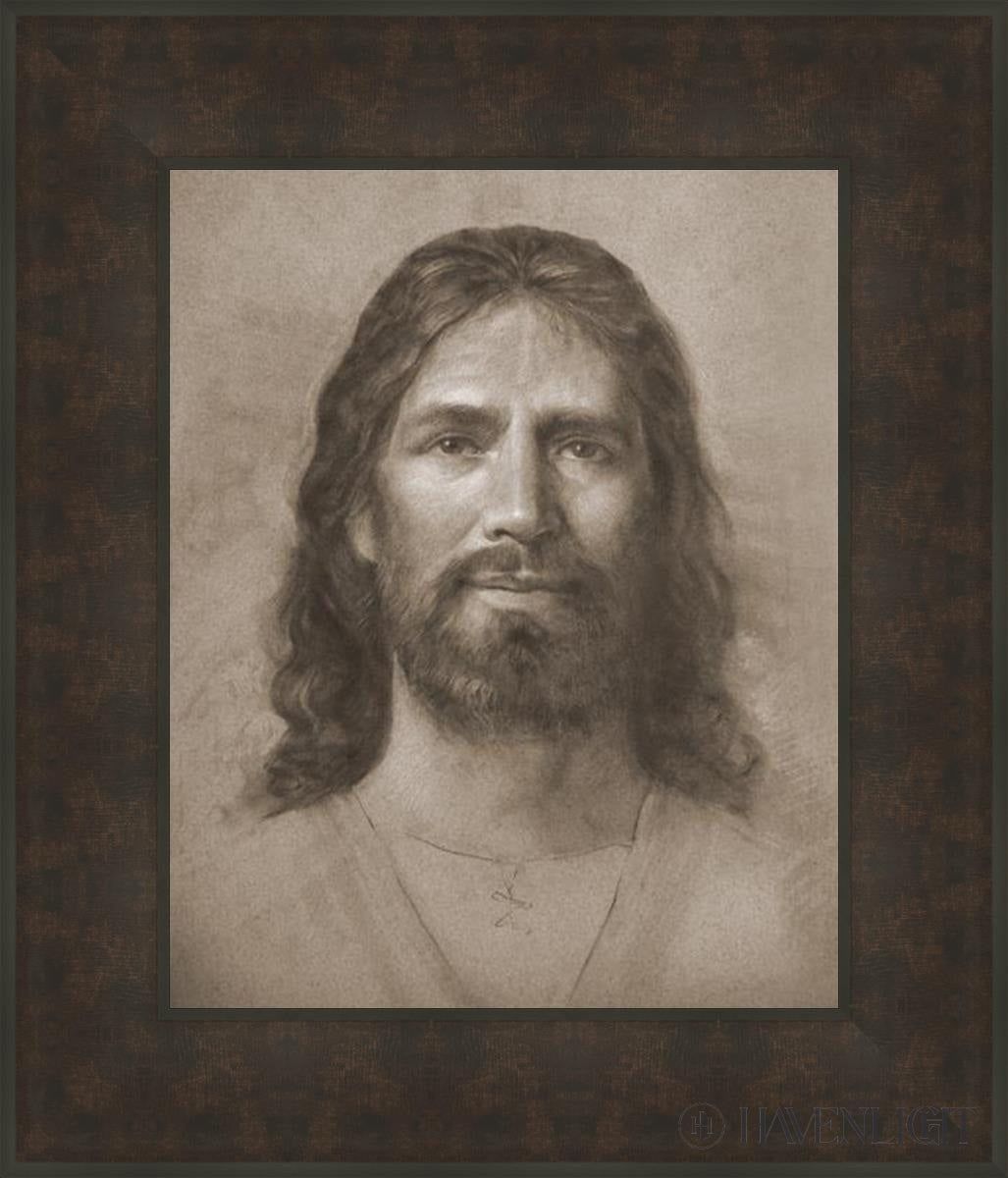 Christ Head Study Open Edition Print / 16 X 20 Bronze Frame 23 3/4 27 Art