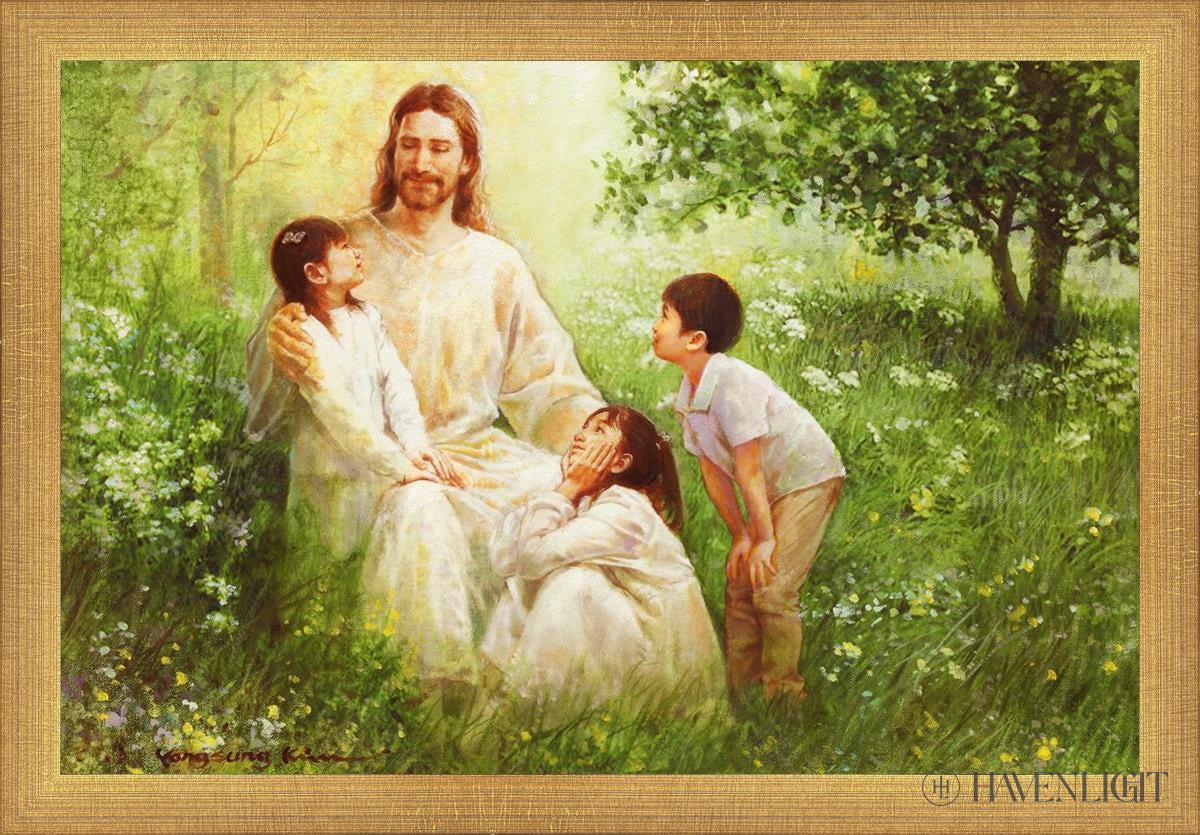 Christ With Asian Children Open Edition Canvas / 18 X 12 Matte Gold 19 3/4 13 Art