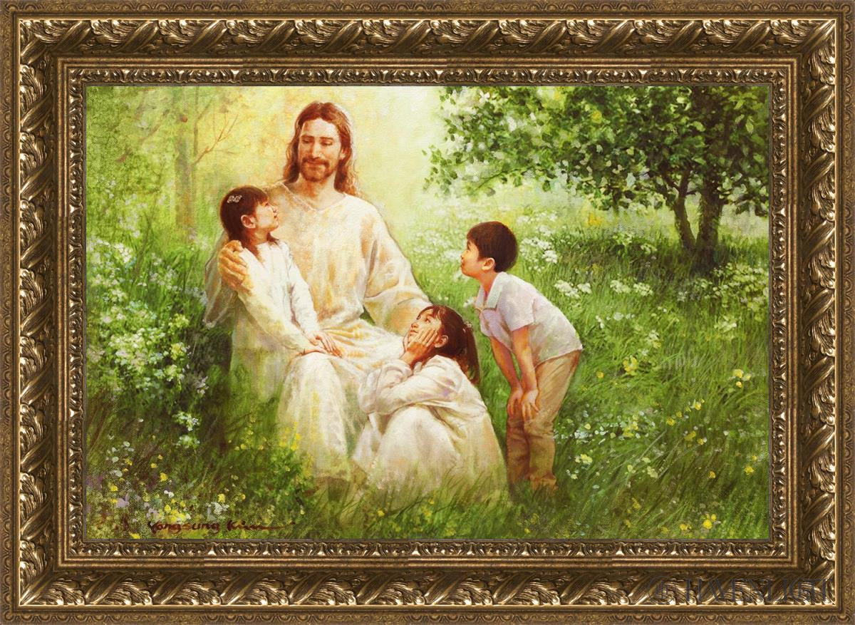 Christ With Asian Children Open Edition Canvas / 24 X 16 Gold 29 3/4 21 Art