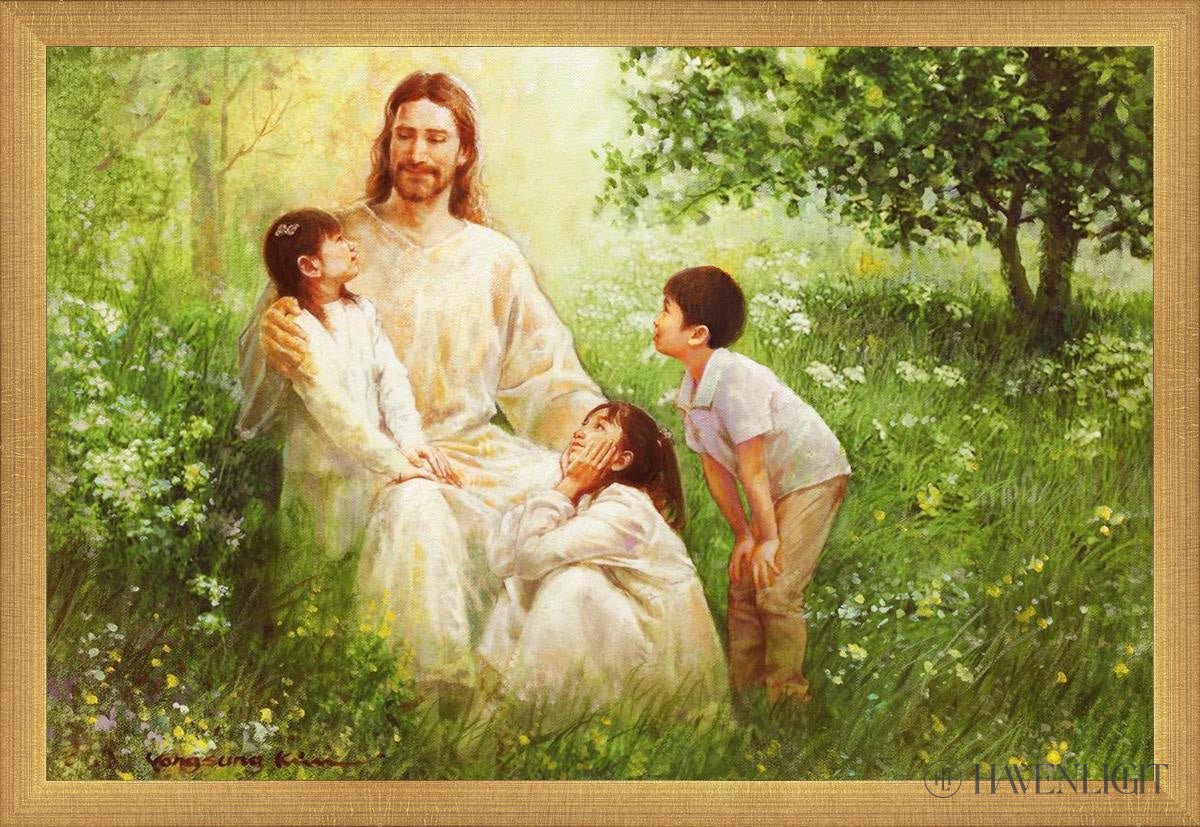 Christ With Asian Children Open Edition Canvas / 24 X 16 Matte Gold 25 3/4 17 Art