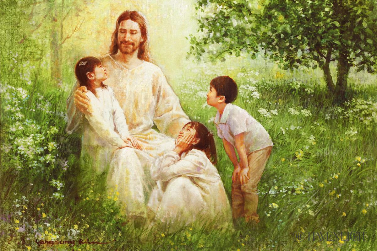 Christ With Asian Children Open Edition Canvas / 24 X 16 Rolled In Tube Art