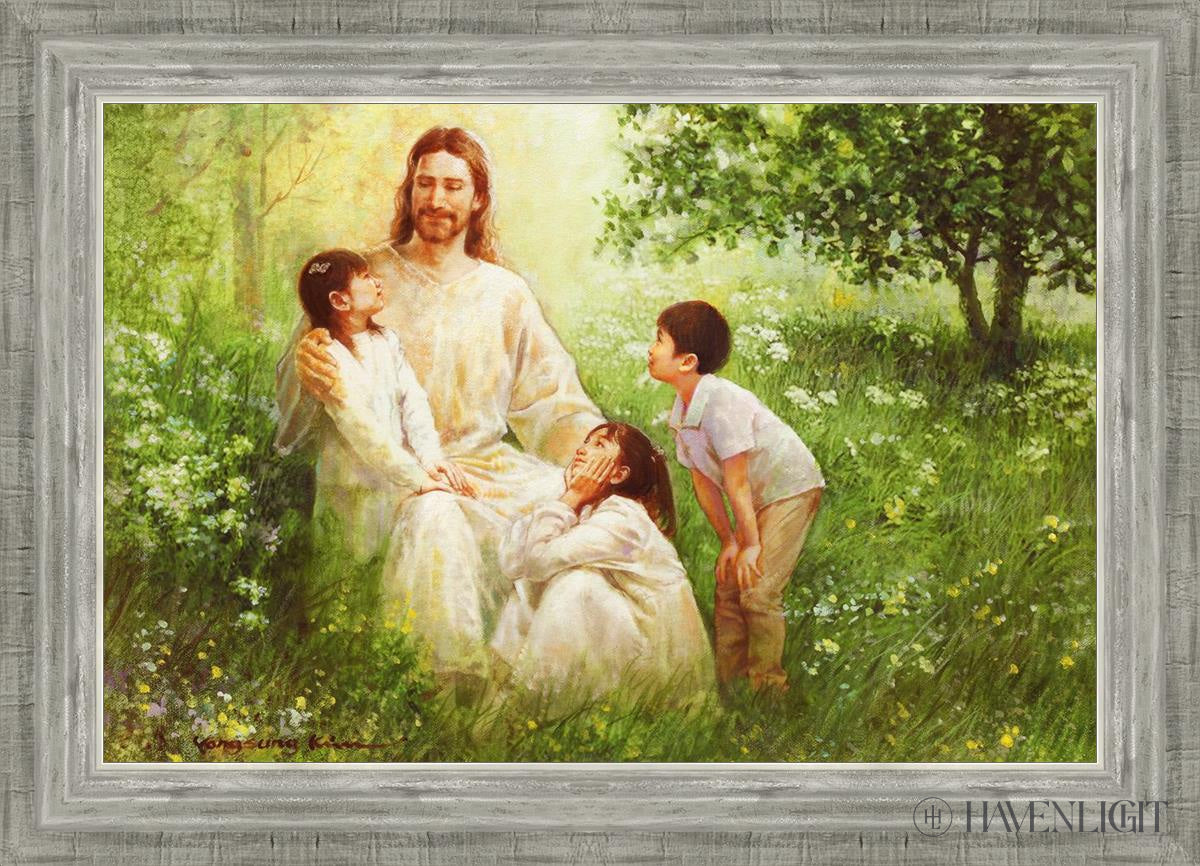 Christ With Asian Children Open Edition Canvas / 24 X 16 Silver 28 3/4 20 Art