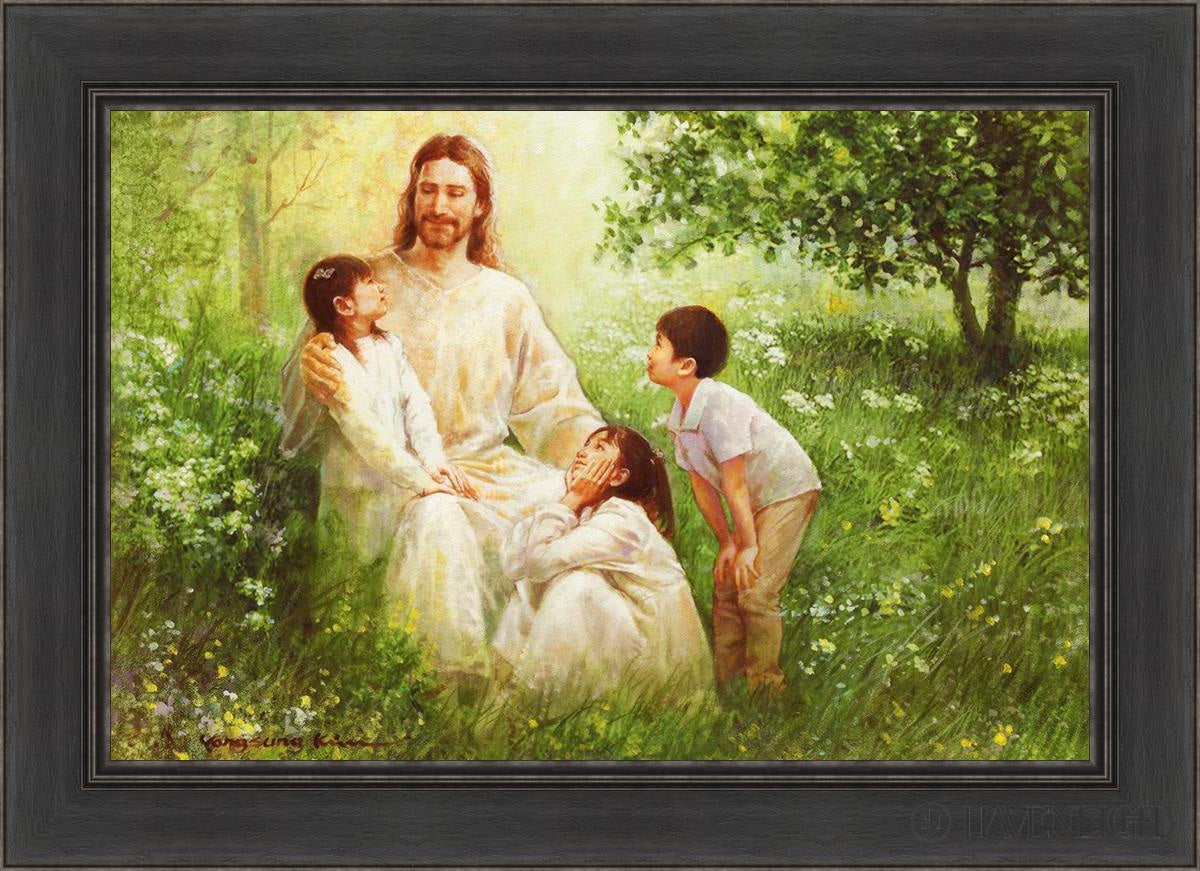Christ With Asian Children Open Edition Canvas / 30 X 20 Black 36 1/2 26 Art
