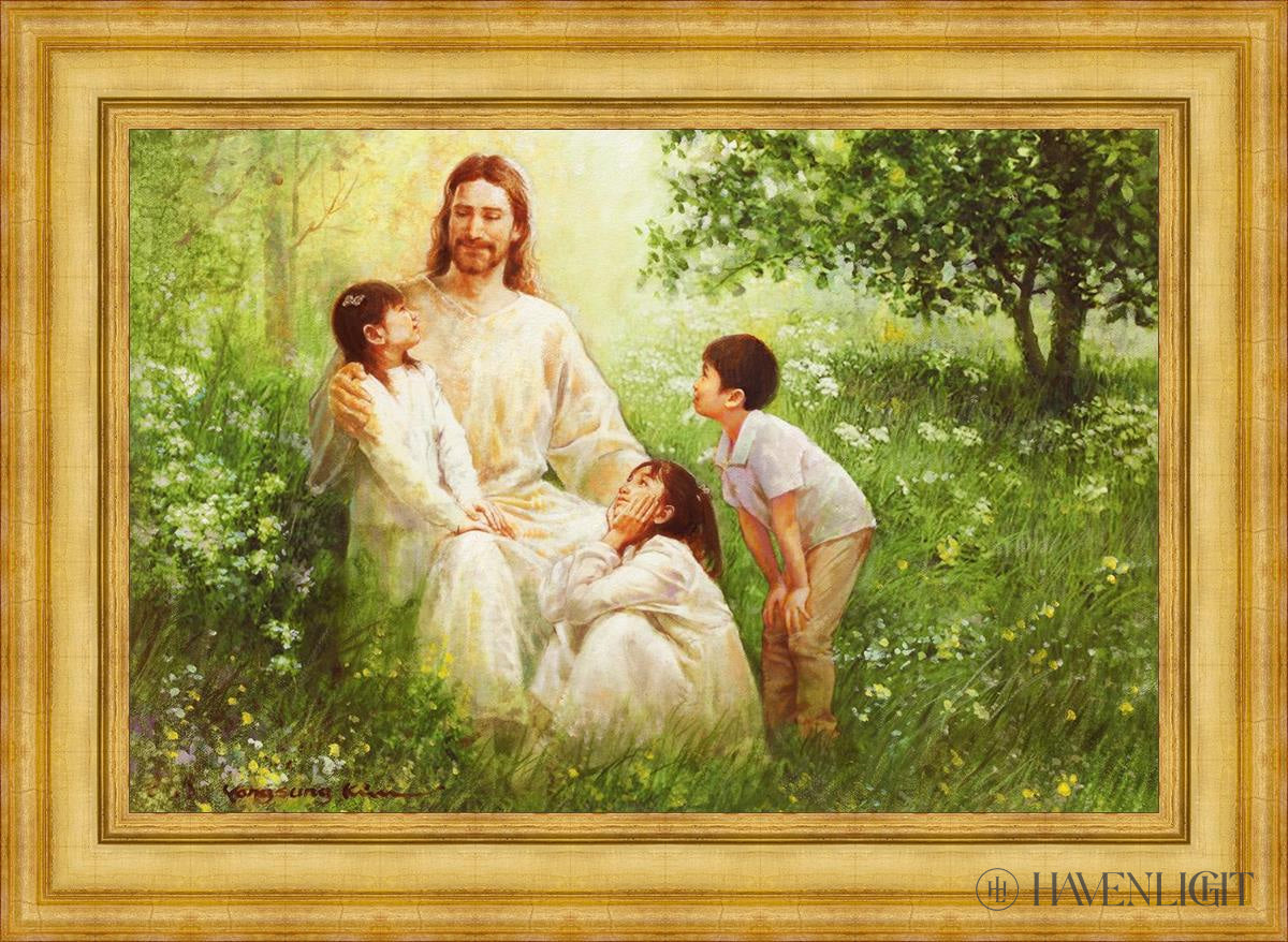Christ With Asian Children Open Edition Canvas / 36 X 24 Colonial Gold Metal Leaf 44 3/4 32 Art