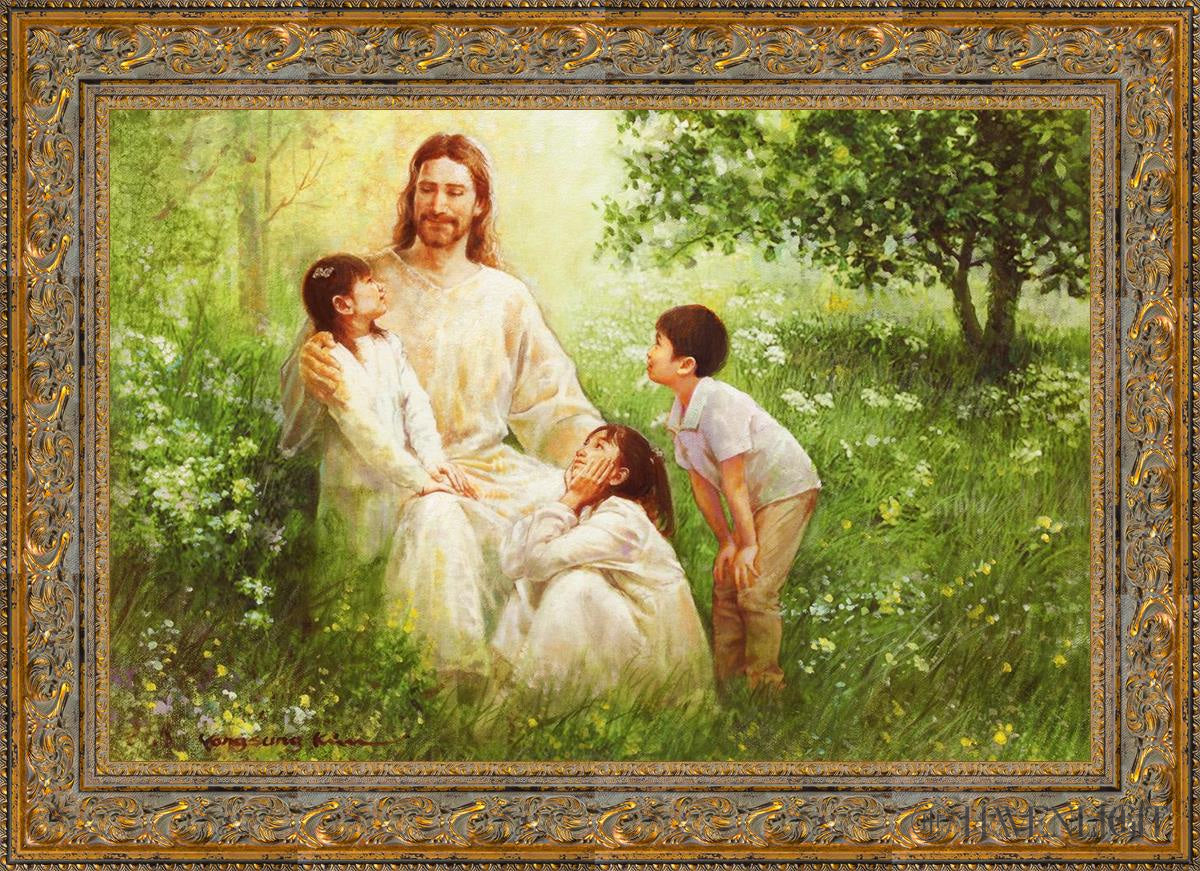 Christ With Asian Children Open Edition Canvas / 36 X 24 Gold 43 3/4 31 Art