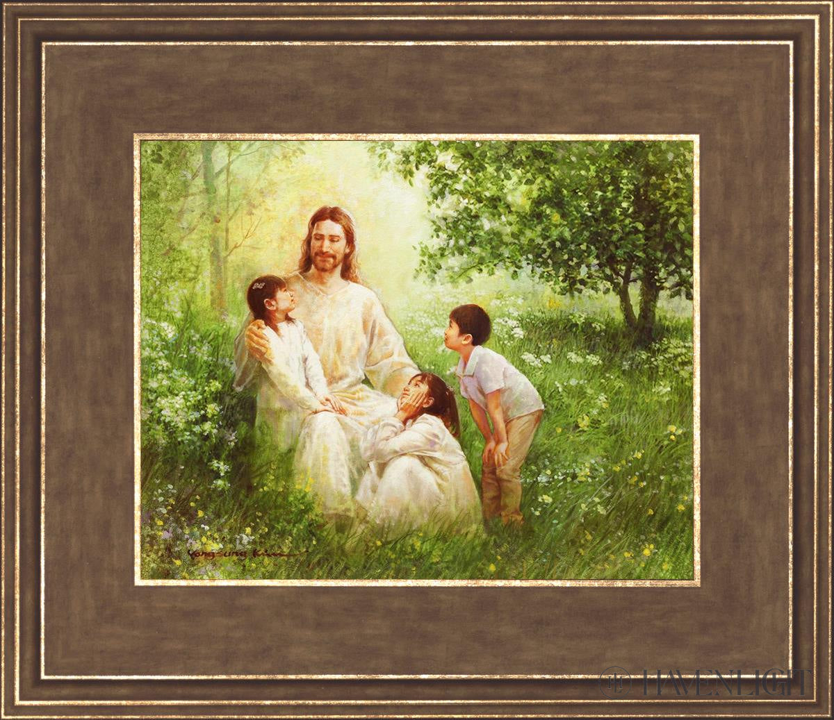 Christ With Asian Children Open Edition Print / 10 X 8 Gold 14 3/4 12 Art