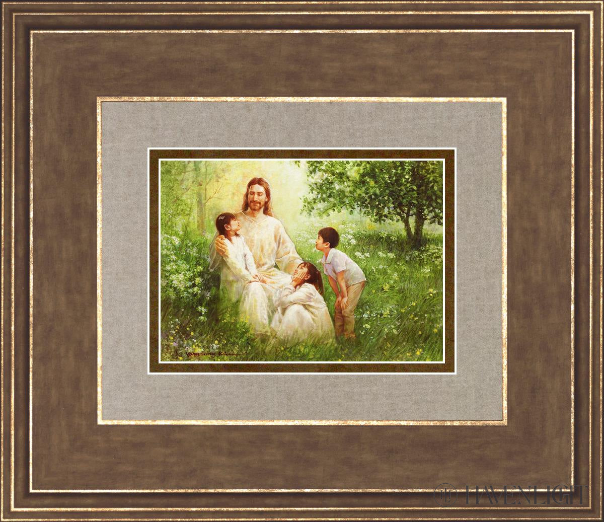 Christ With Asian Children Open Edition Print / 7 X 5 Gold 14 3/4 12 Art
