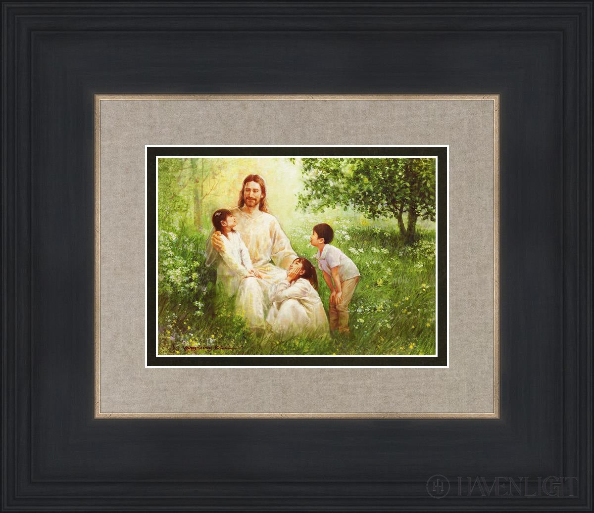 Christ With Asian Children Open Edition Print / 7 X 5 Black 14 3/4 12 Art