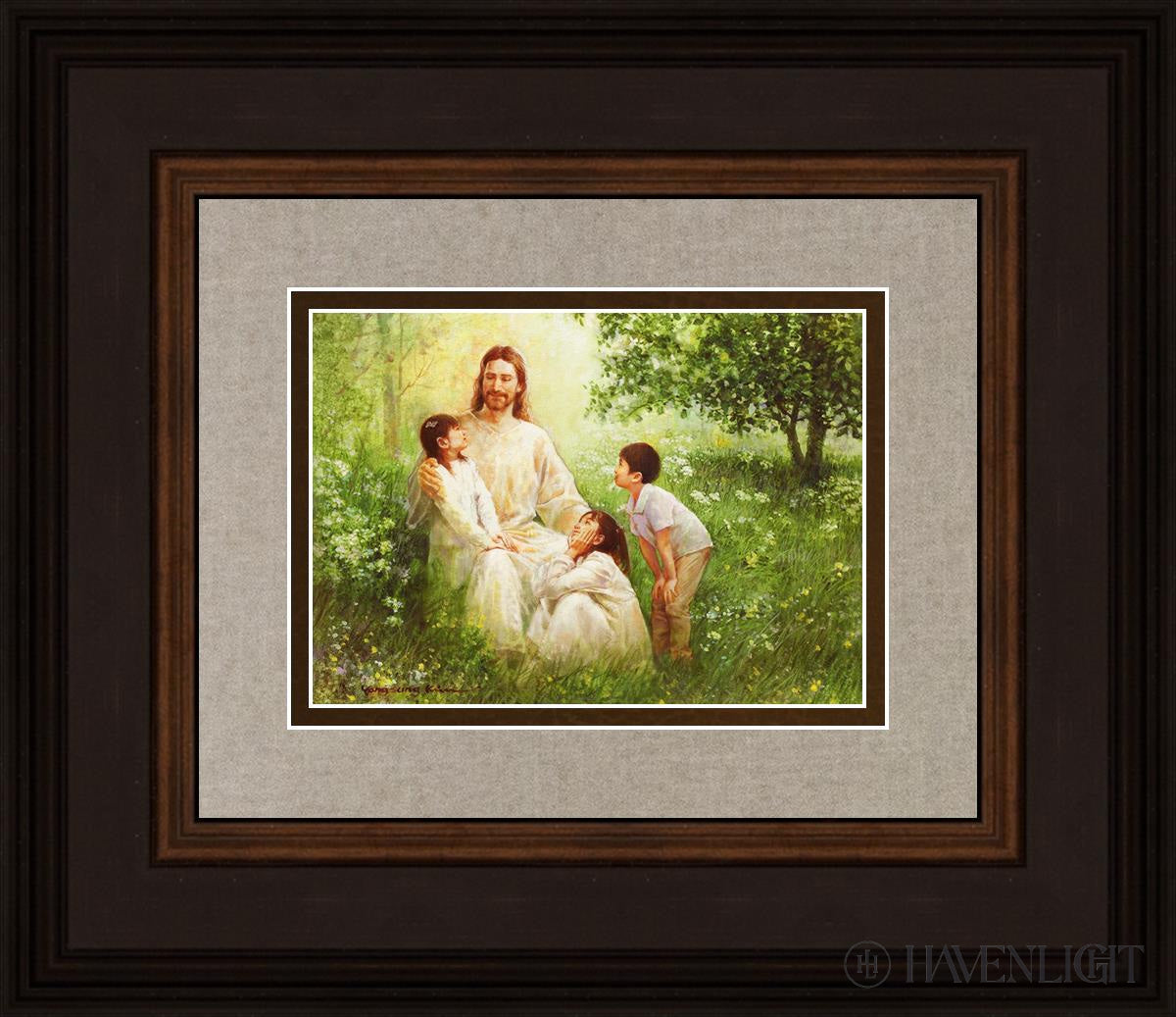 Christ With Asian Children Open Edition Print / 7 X 5 Brown 14 3/4 12 Art