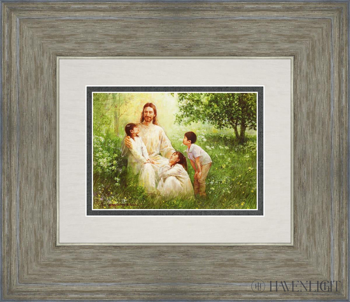 Christ With Asian Children Open Edition Print / 7 X 5 Gray 14 3/4 12 Art