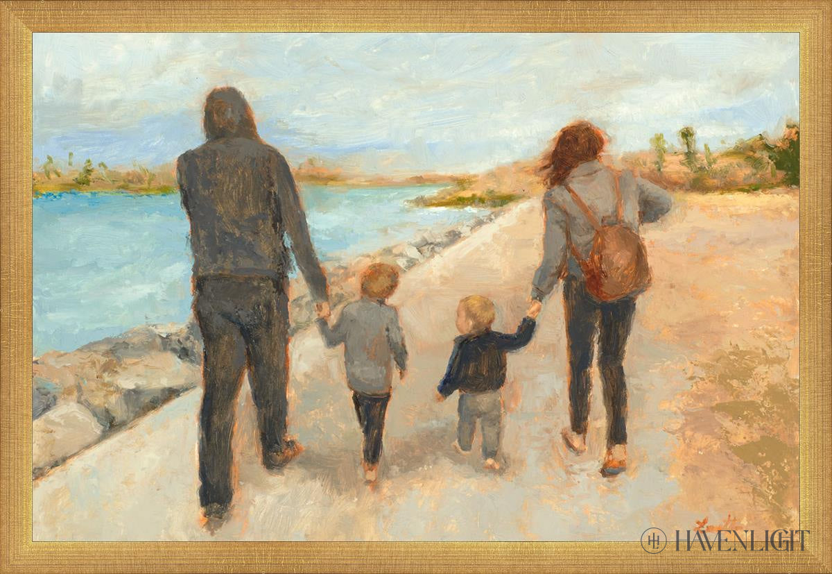 Family Walk On The Beach Open Edition Canvas / 24 X 16 Matte Gold 25 3/4 17 Art