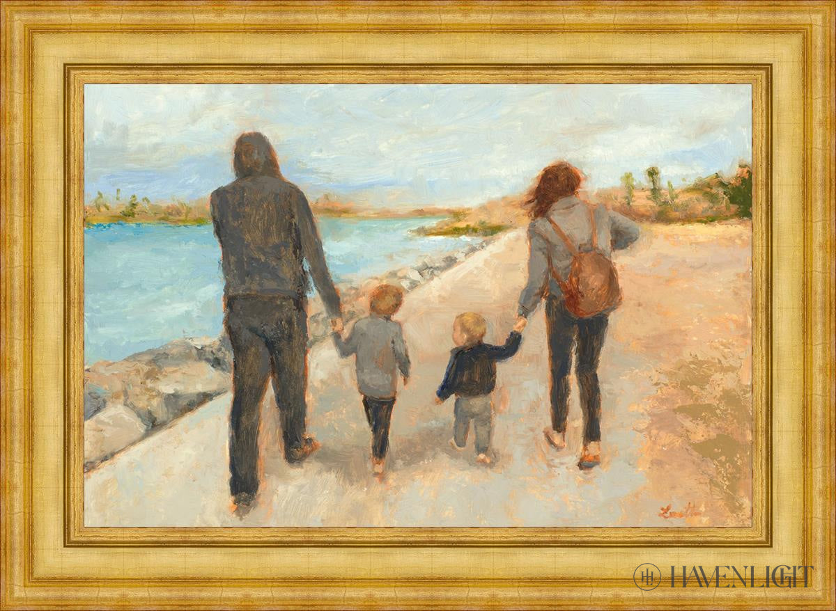 Family Walk On The Beach Open Edition Canvas / 36 X 24 Colonial Gold Metal Leaf 44 3/4 32 Art