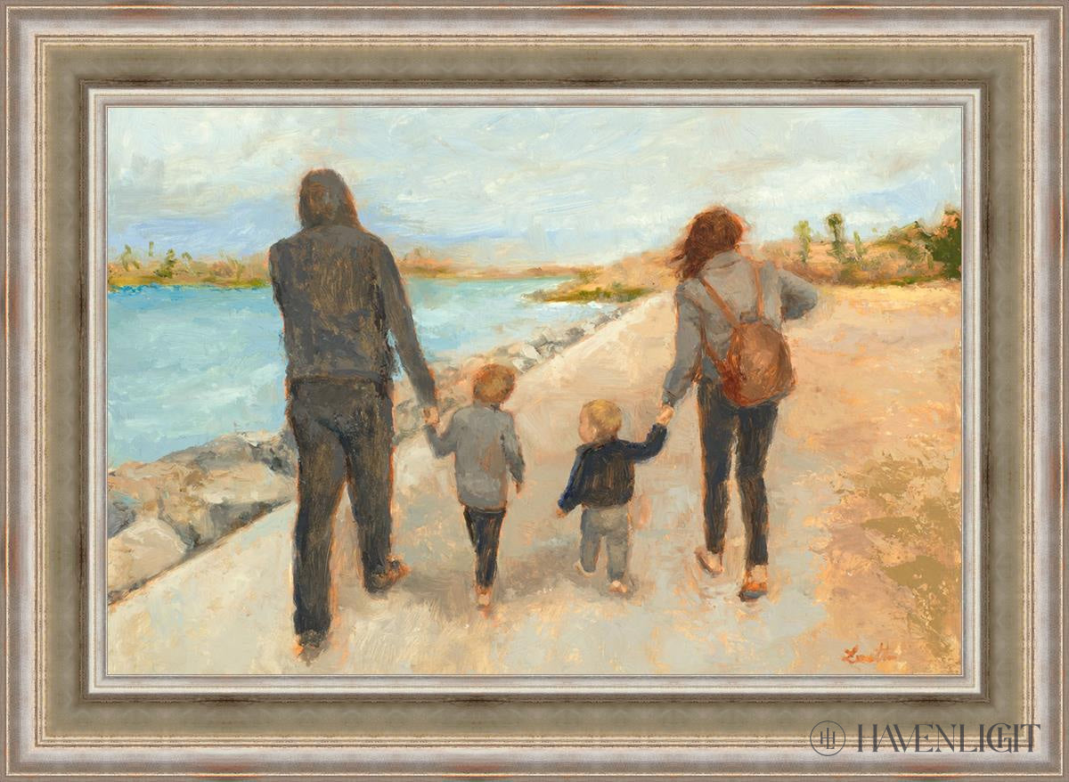 Family Walk On The Beach Open Edition Canvas / 36 X 24 Colonial Silver Metal Leaf 44 3/4 32 Art