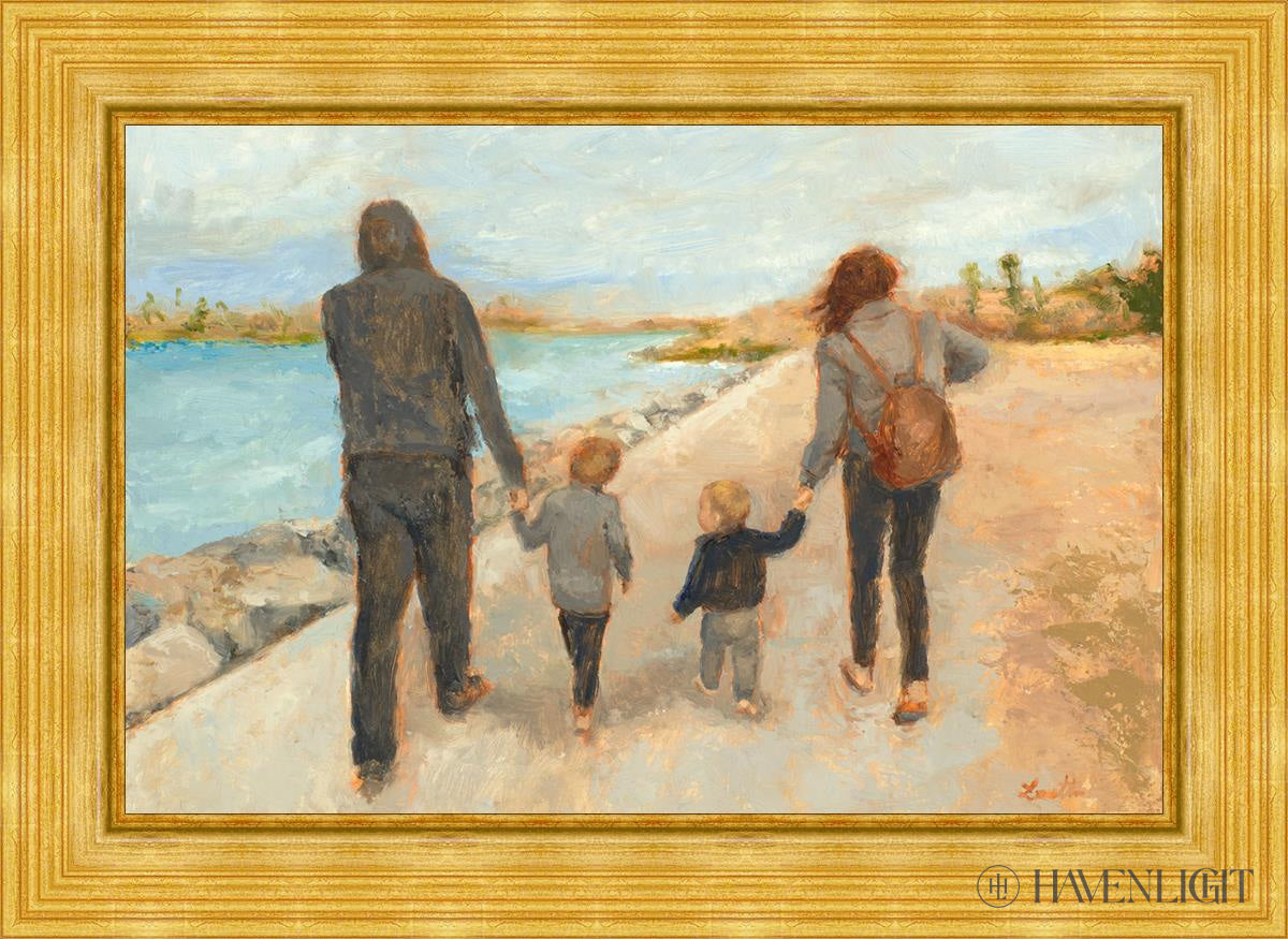 Family Walk On The Beach Open Edition Canvas / 36 X 24 Gold Metal Leaf 44 3/8 32 Art