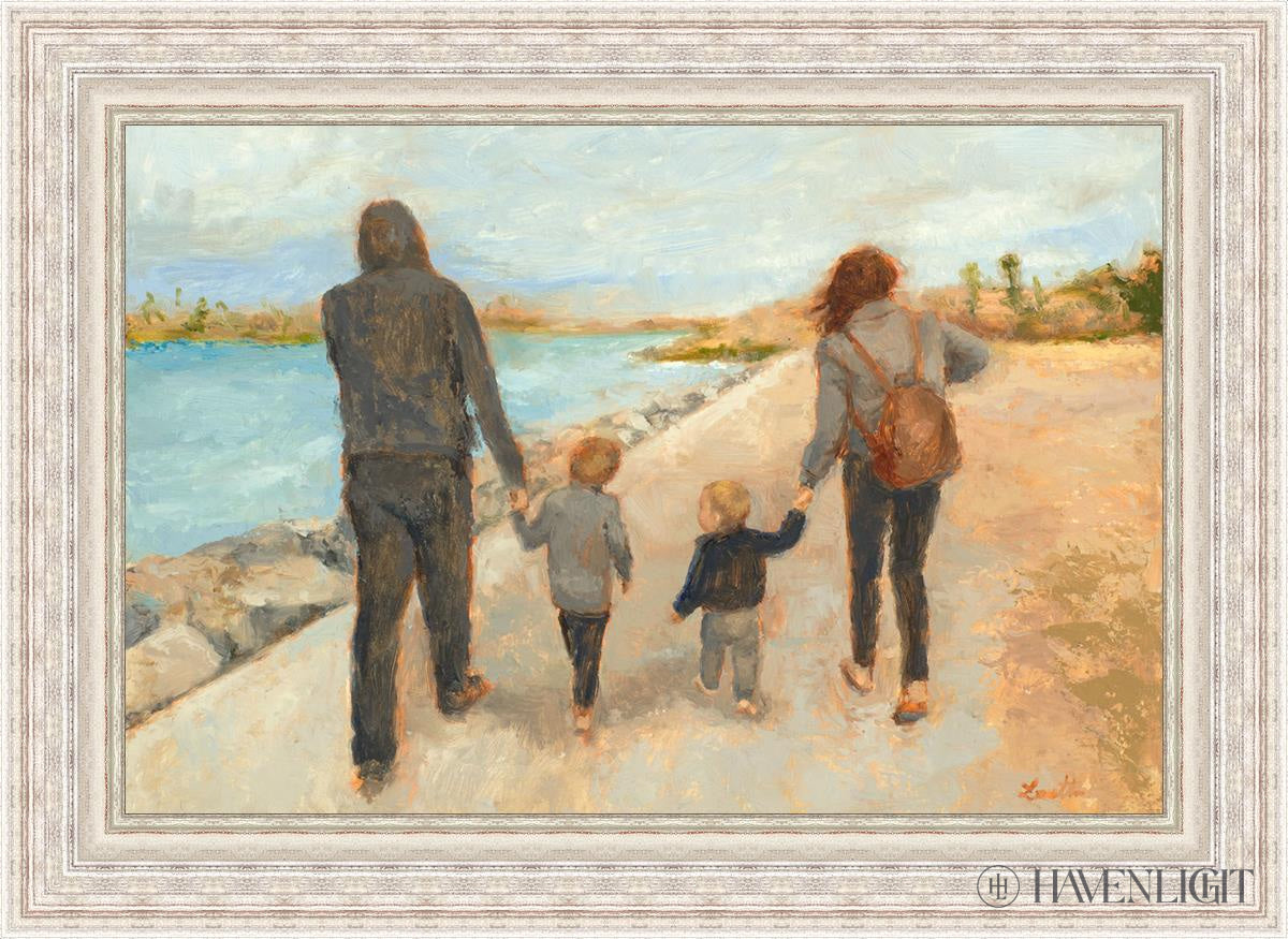Family Walk On The Beach Open Edition Canvas / 36 X 24 Silver Metal Leaf 44 3/8 32 Art