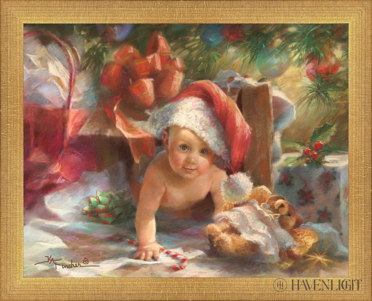 Great Box Santa Open Edition Print / 14 X 11 Matte Gold 15 3/4 12 Art