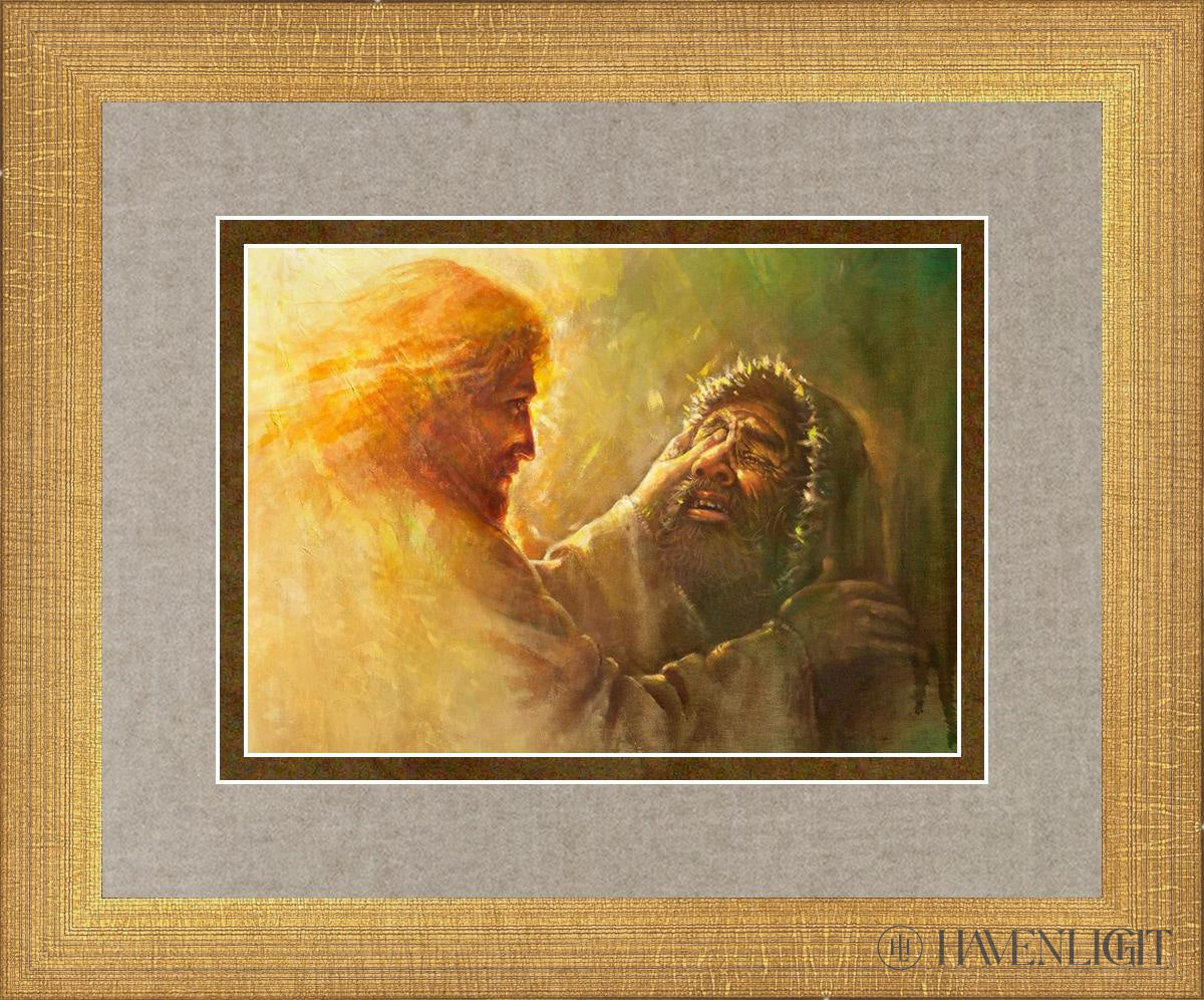 Healing The Blind Man Open Edition Print / 7 X 5 Matte Gold 11 3/4 9 Art