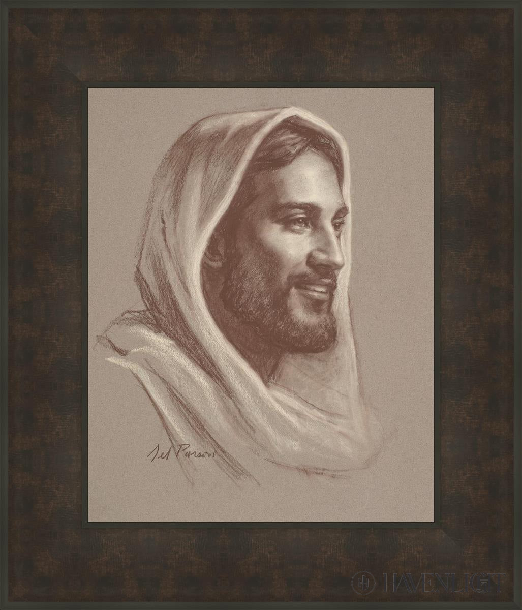 Jesus Open Edition Print / 16 X 20 Bronze Frame 23 3/4 27 Art