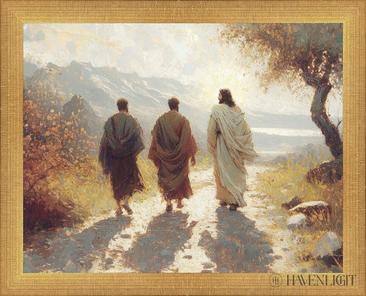 Jesus Went With Them Open Edition Print / 14 X 11 Matte Gold 15 3/4 12 Art