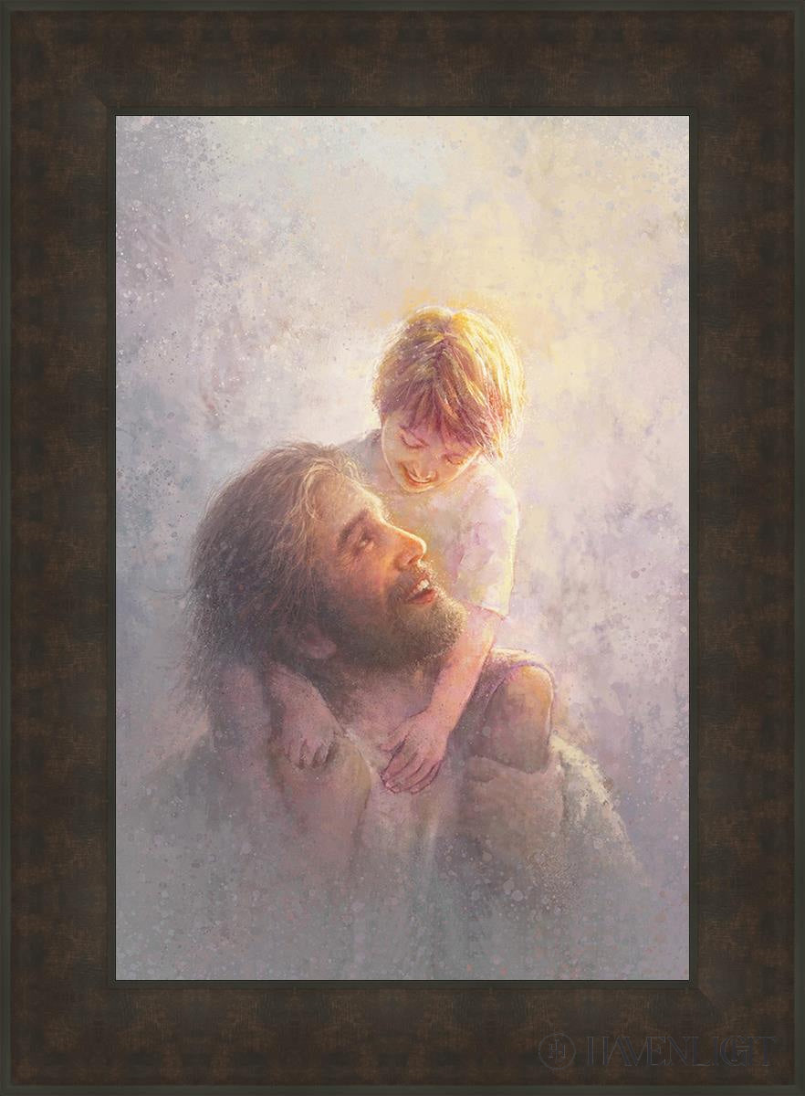 Light Upon His Shoulders Open Edition Canvas / 20 X 30 Bronze Frame 27 3/4 37 Art