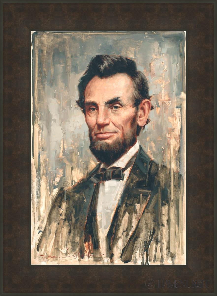 Lincoln Open Edition Canvas / 20 X 30 Bronze Frame 27 3/4 37 Art