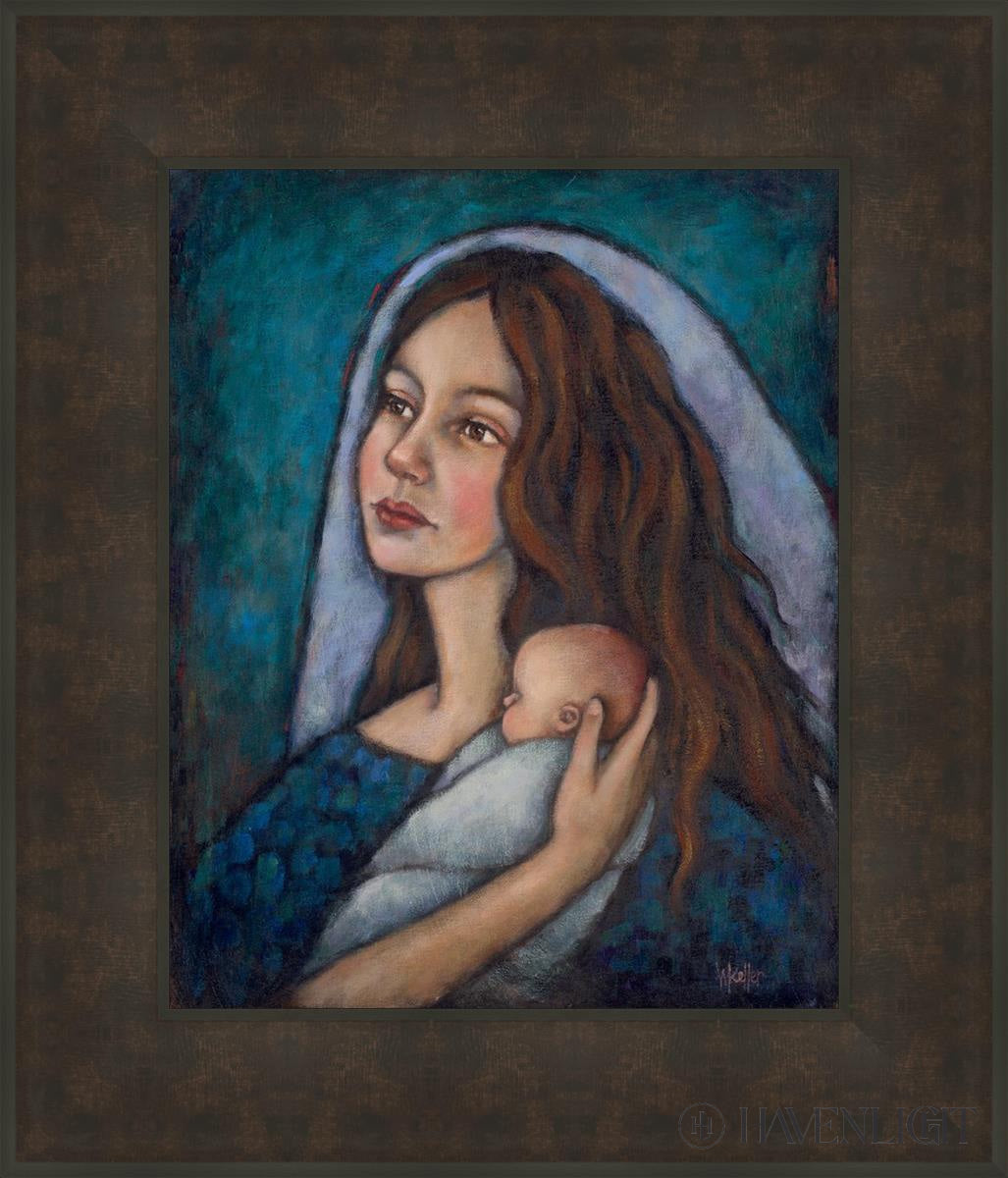 Mary And Baby Jesus Open Edition Print / 16 X 20 Bronze Frame 23 3/4 27 Art