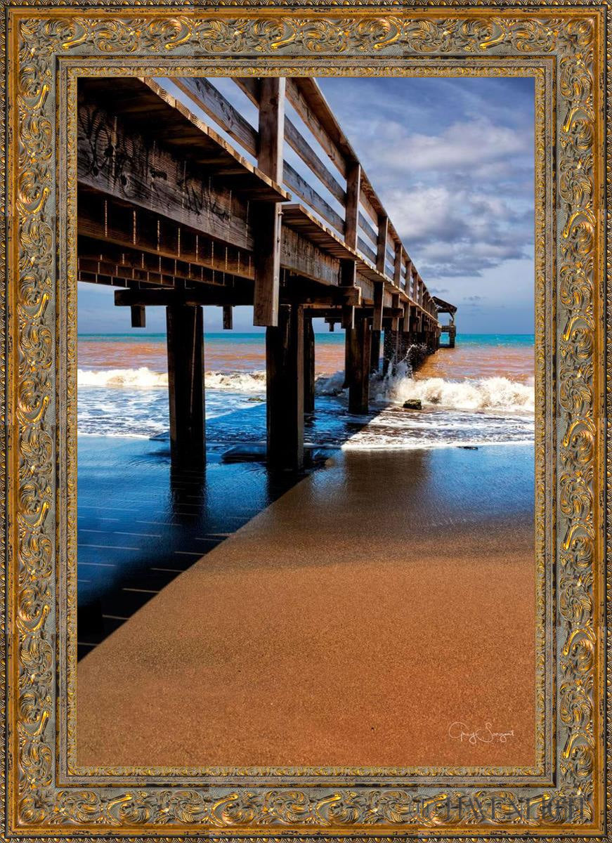 Old Hanalei Pier Open Edition Canvas / 24 X 36 Gold 31 3/4 43 Art