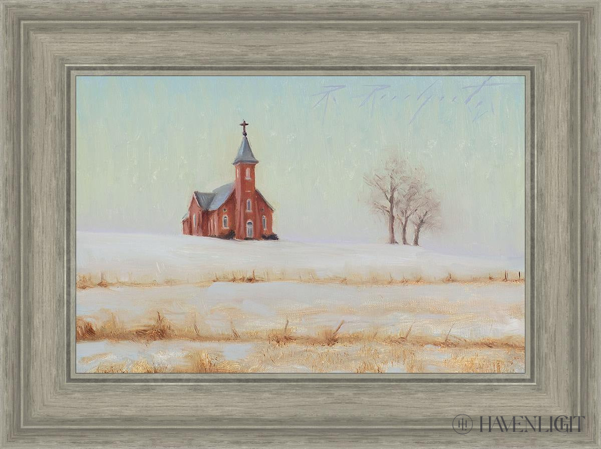 Three Trees And A Church Open Edition Canvas / 18 X 12 Gray 23 3/4 17 Art