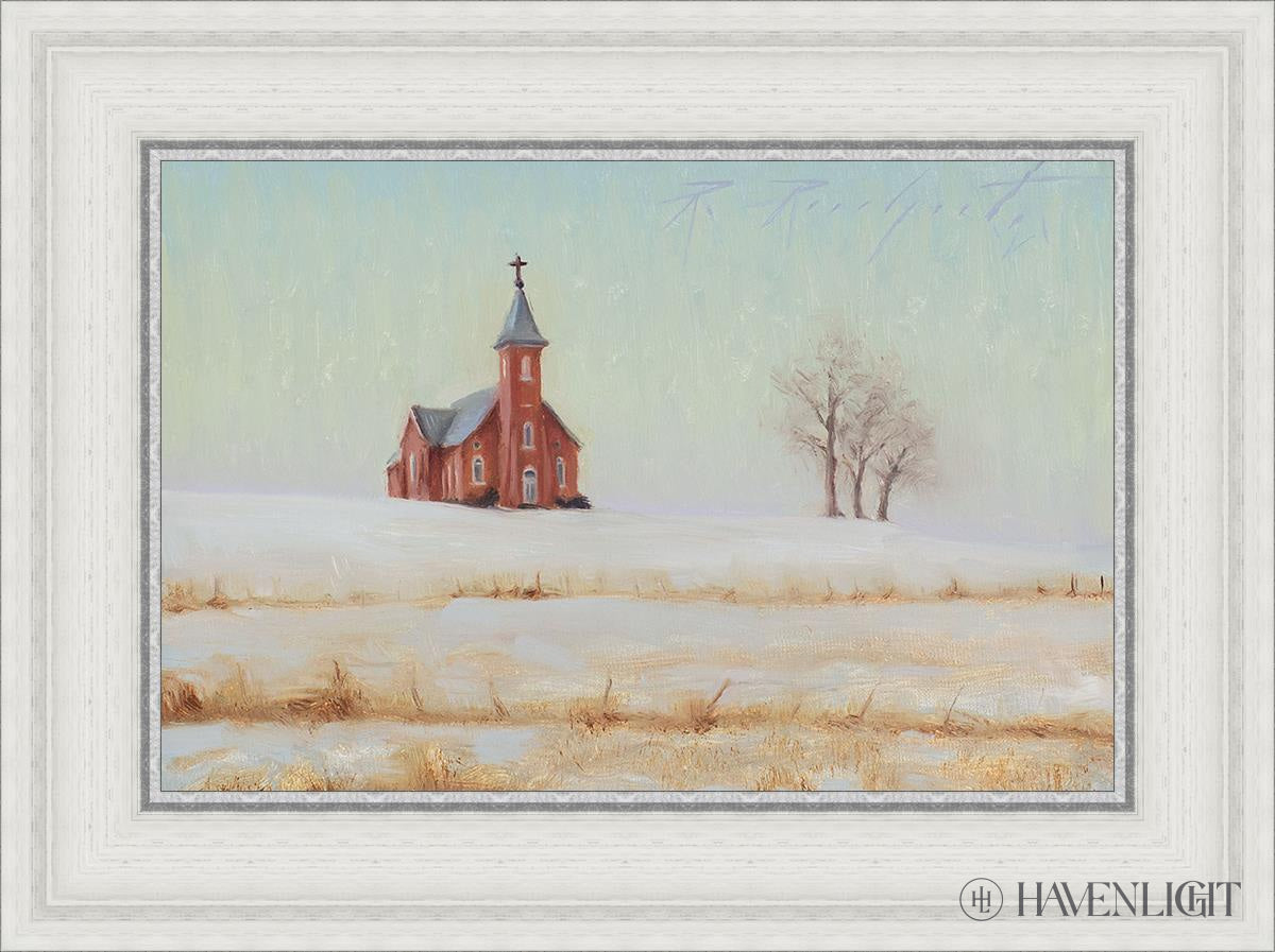 Three Trees And A Church Open Edition Canvas / 18 X 12 White 23 3/4 17 Art