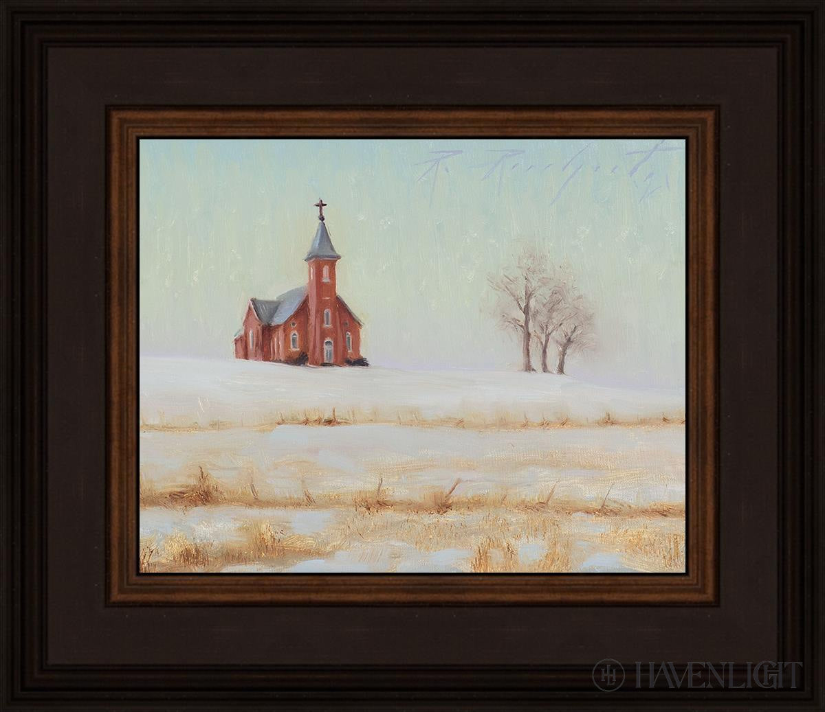 Three Trees And A Church Open Edition Print / 10 X 8 Brown 14 3/4 12 Art