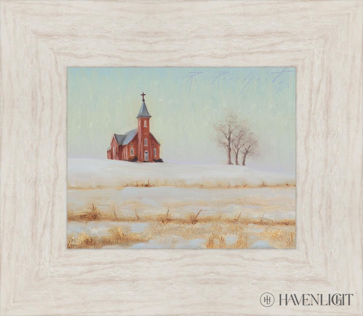 Three Trees And A Church Open Edition Print / 10 X 8 Ivory 15 1/2 13 Art