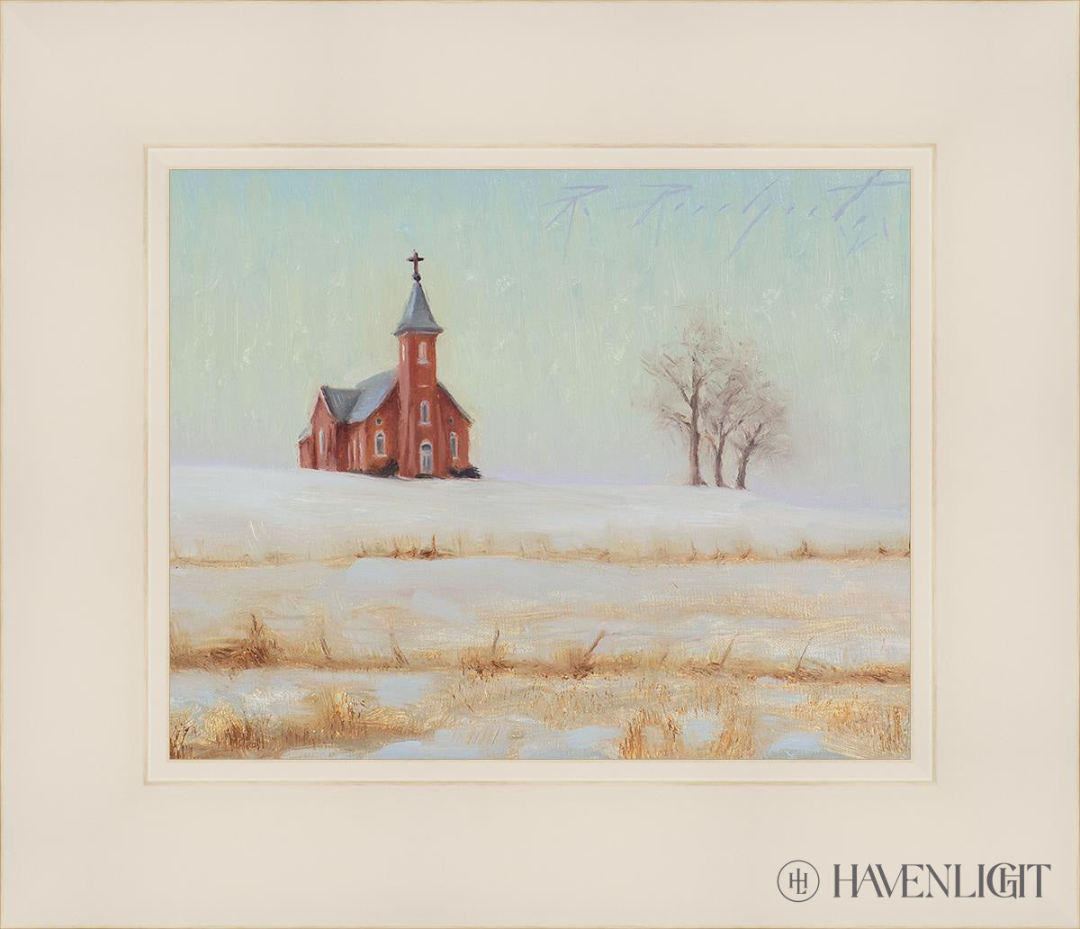 Three Trees And A Church Open Edition Print / 10 X 8 White 14 1/4 12 Art