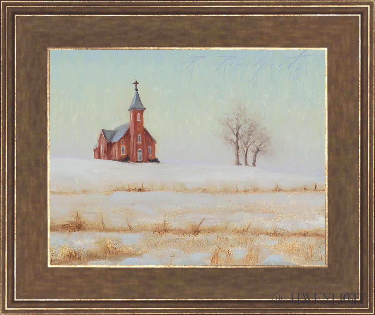 Three Trees And A Church Open Edition Print / 14 X 11 Gold 18 3/4 15 Art
