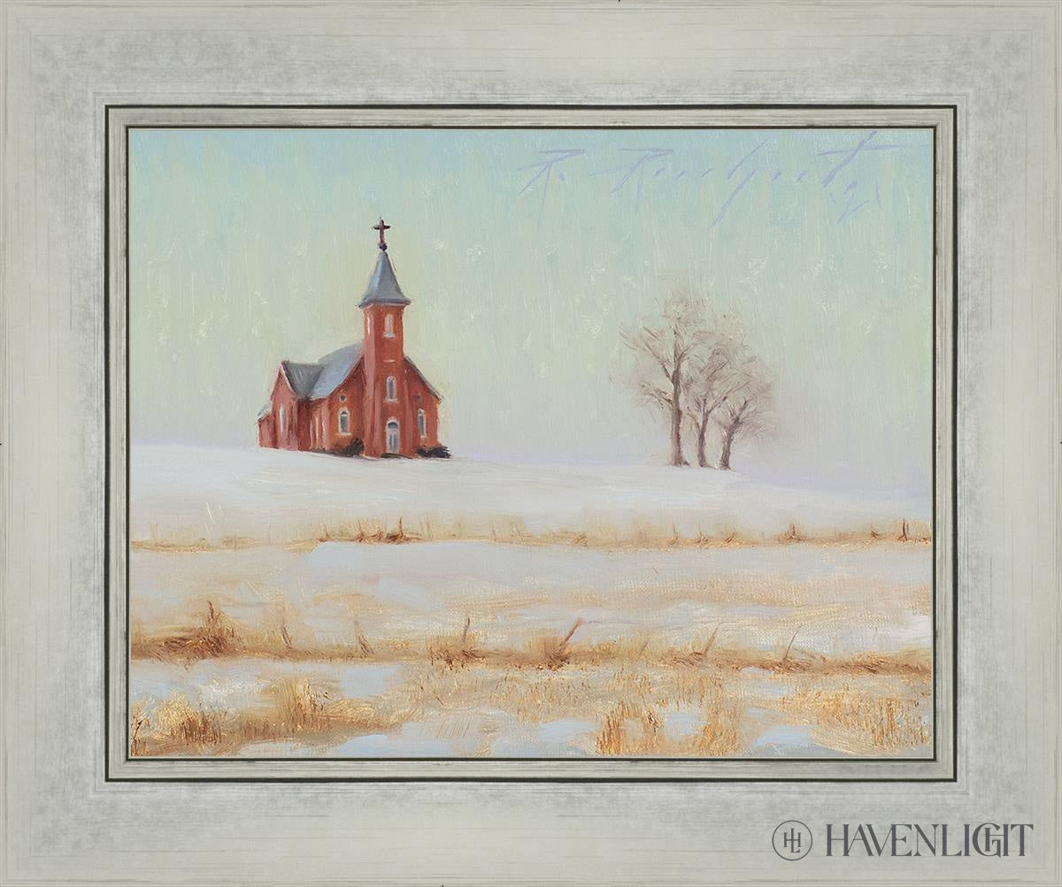 Three Trees And A Church Open Edition Print / 14 X 11 Silver 18 1/4 15 Art