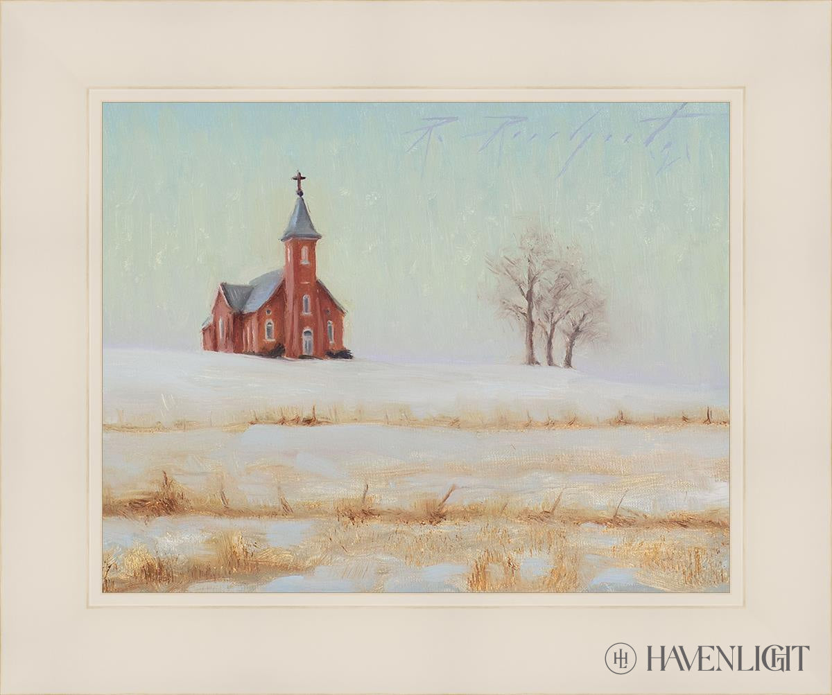 Three Trees And A Church Open Edition Print / 14 X 11 White 18 1/4 15 Art