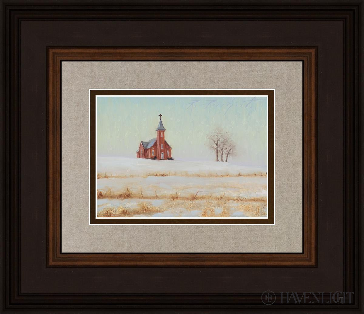 Three Trees And A Church Open Edition Print / 7 X 5 Brown 14 3/4 12 Art