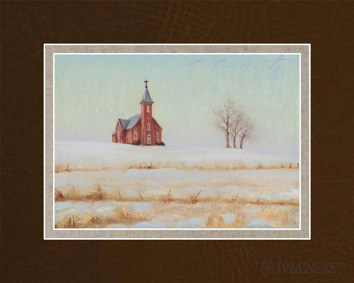 Three Trees And A Church Open Edition Print / 7 X 5 Matted To 10 8 Art