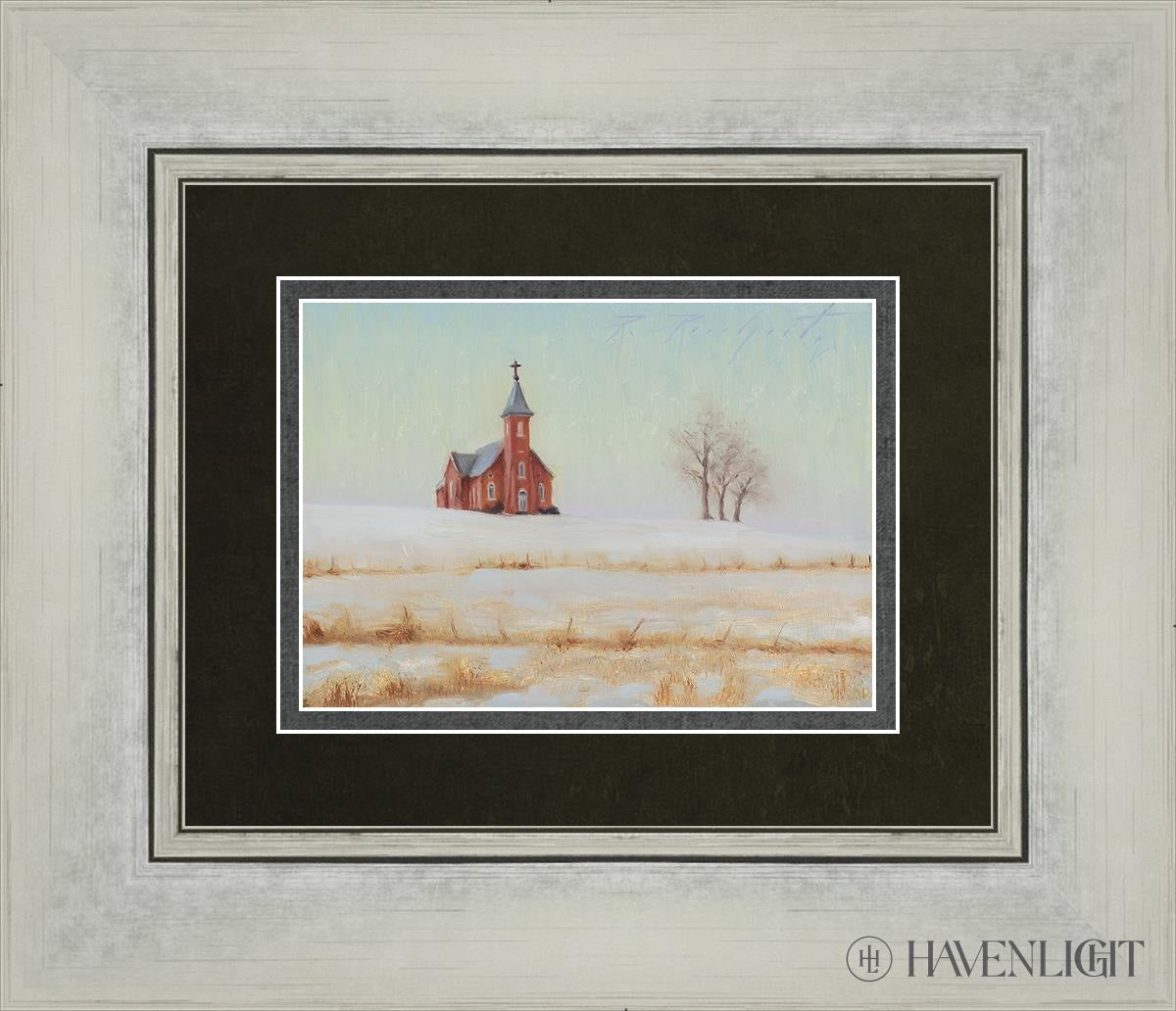 Three Trees And A Church Open Edition Print / 7 X 5 Silver 14 1/4 12 Art