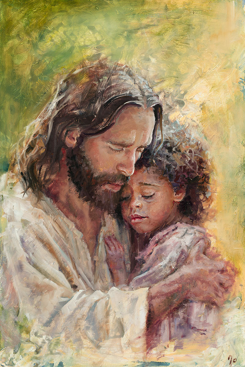 Safe In His Arms by Jolynn Forman Christ holding an African American ...