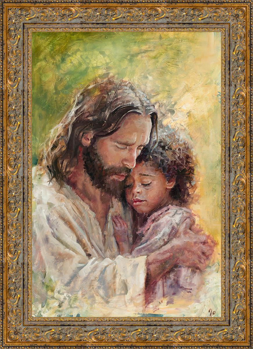 Safe In His Arms by Jolynn Forman Christ holding an African American ...