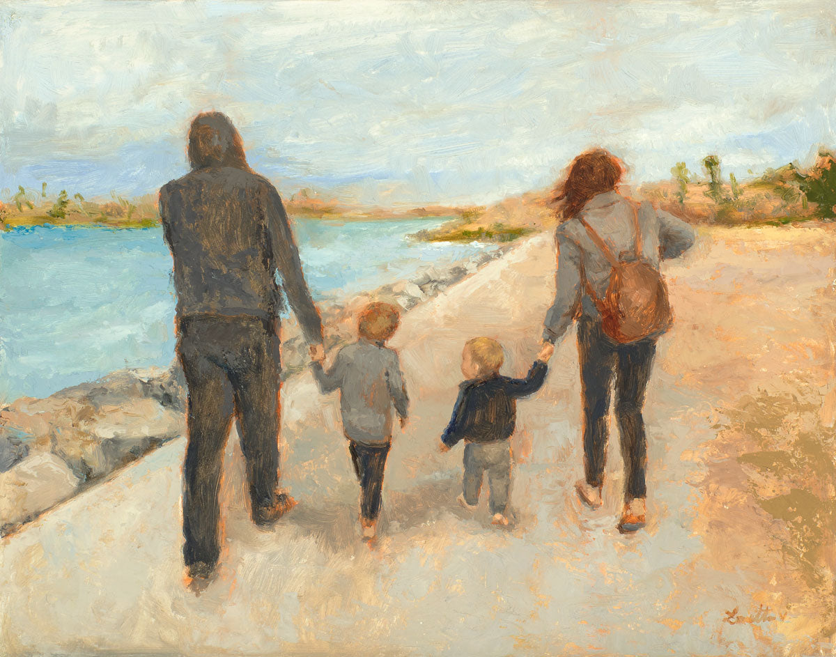 Family Walk On The Beach