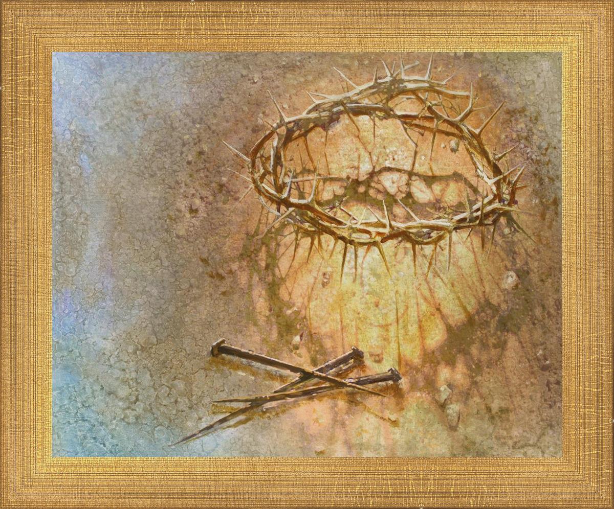 Crown of thorns with wooden cross, nails and blood drops on sand Stock  Photo - Alamy