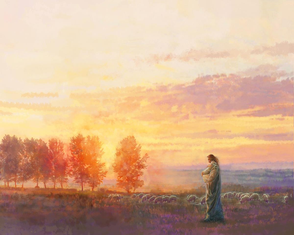 Eventide is a painting that depicts Jesus Christ watching over His flock - Yongsung Kim | Havenlight | Christian Artwork
