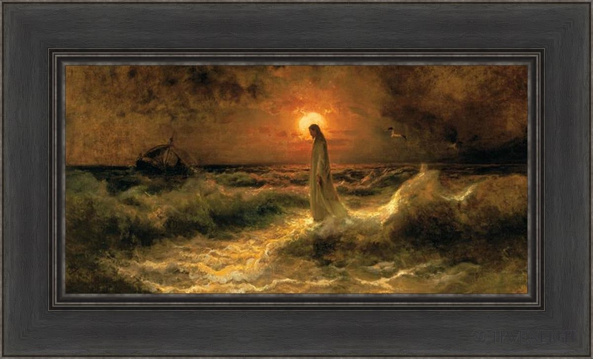 Christ Walking On The Water Open Edition Canvas / 24 X 12 Black 30 1/2 18 Art